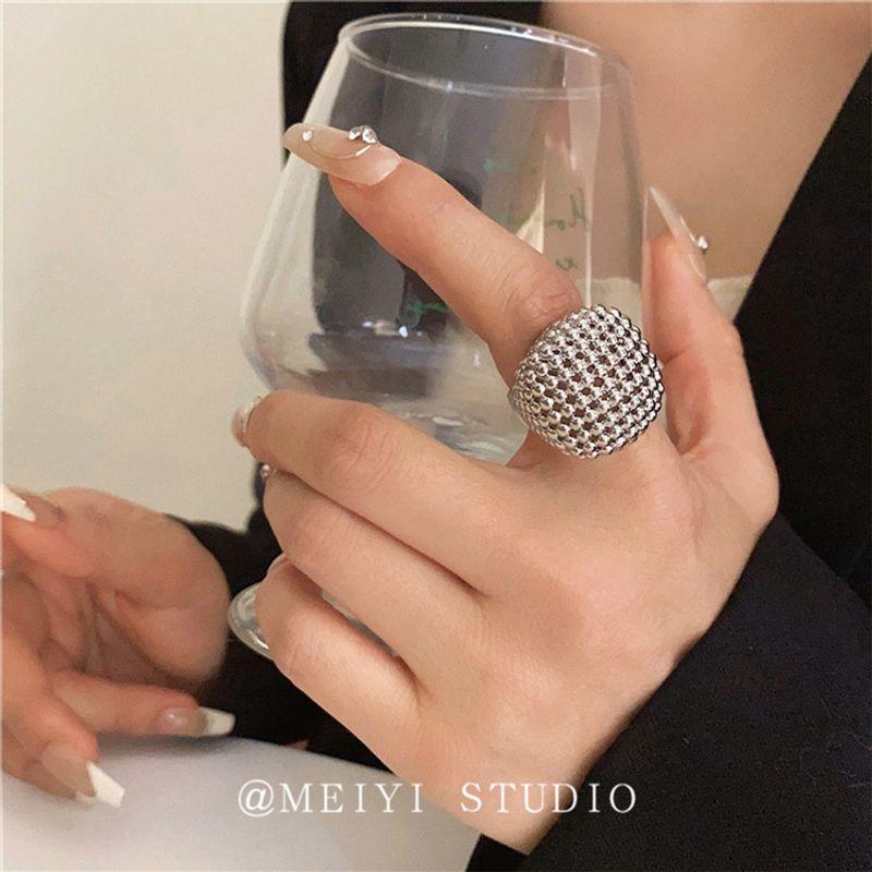 Pearl Foil Silver Screen ~ Fashion Cold Wind Cut Out Metal Geometry Square Ring Special-Interest Design Adjustable Ring Tide Silver Adjustable opening