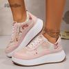 Fashion Fashion Glitter Platform Sneakers for Women 2025 Spring Lace Up Pink Sports Shoes Woman Plus Size 43 Thick Bottom Walking Shoes