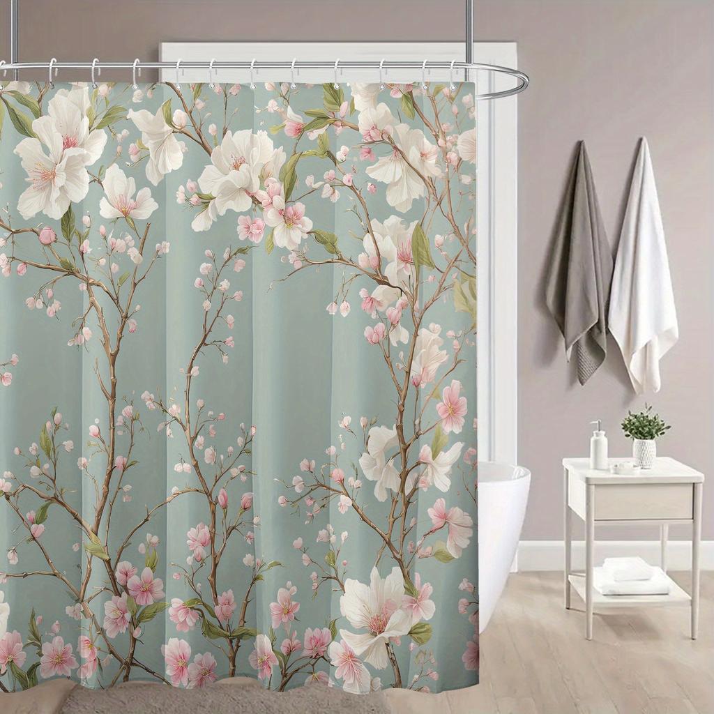 Shower Curtain: Elegant Floral Design with Pink and White Flowers for a Serene and Stylish Bathroom Decor