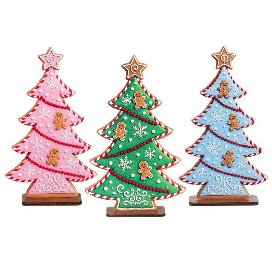Christmas Tree Decor Candy Colors Gingerbread Man Design Wood Tabletop Decoration Wall Fireplace Shelf Ornament Gift