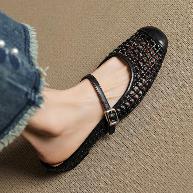 

Summer women s baotou slippers new wedge slippers one pedal beef tendon soft bottom leather cool slippers casual solid color 40 чёрный