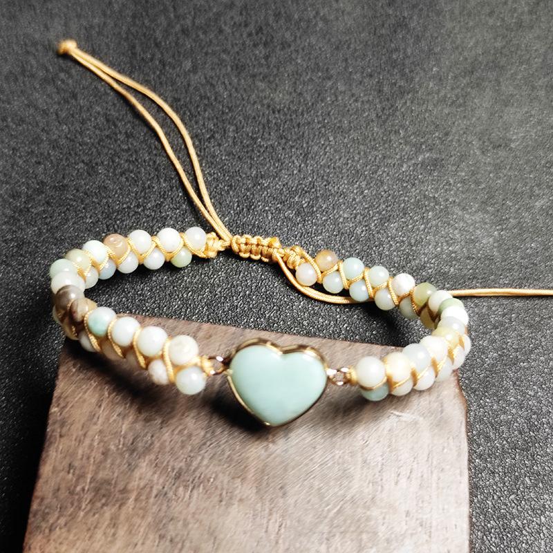 4mm Amazon stone woven bracelet, peach heart shape, stone accessories, adjustable bracelet