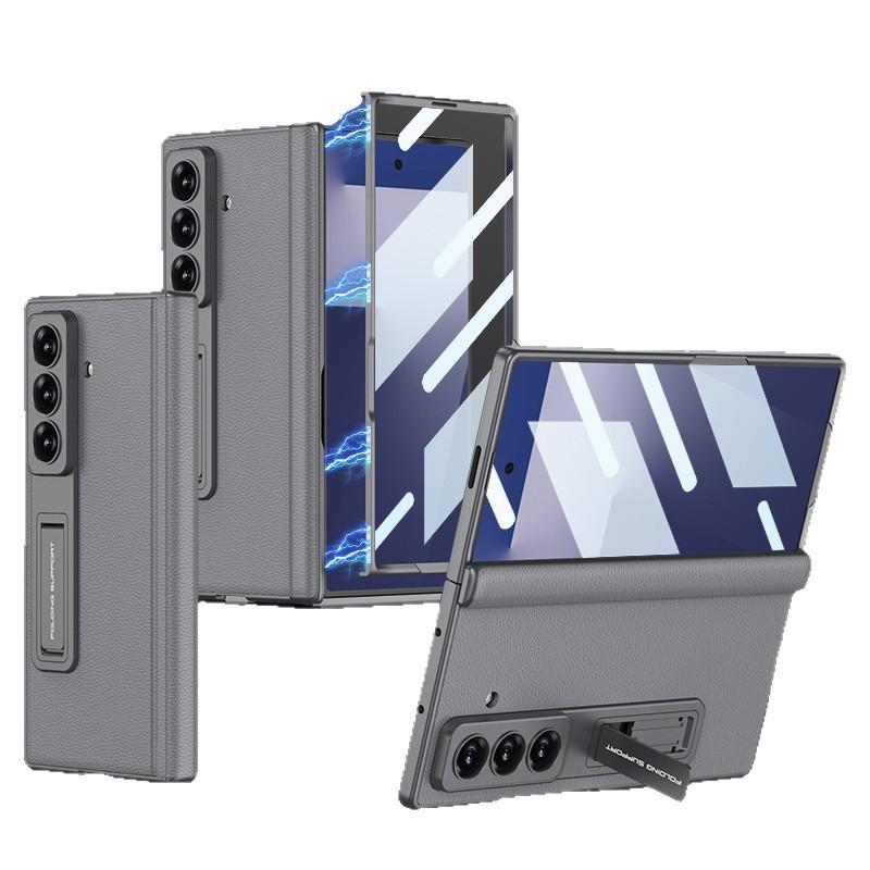 Magnetic Flip Case With Built-in Kickstand Galaxy Z Fold7 PC Hard Shell Screen Film Premium Vegan Leather Cover