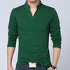 Solid Color Men Plus Size Stand Collar V Neck Long Sleeve T-Shirt Slim Fit Top