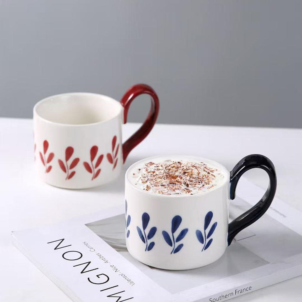 Siyue Watercolor Japanese Retro Coffee Cup for Girls with High Appearance Water Cup Sense Household Ceramic Mug Large Capacity