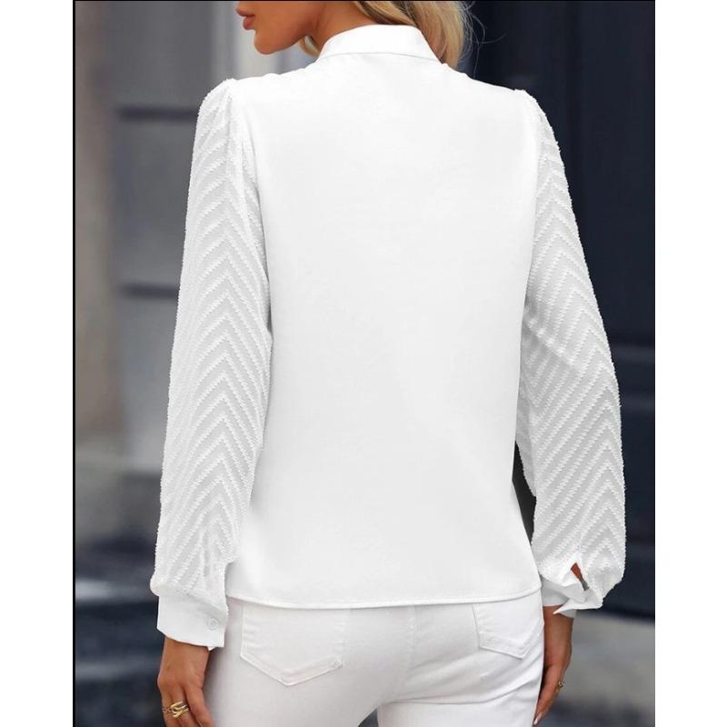 JKASHDK Damenmode, lässig, Frühling und Herbst, einfarbig, langärmelig, V-Ausschnitt, Blusen und Hemden