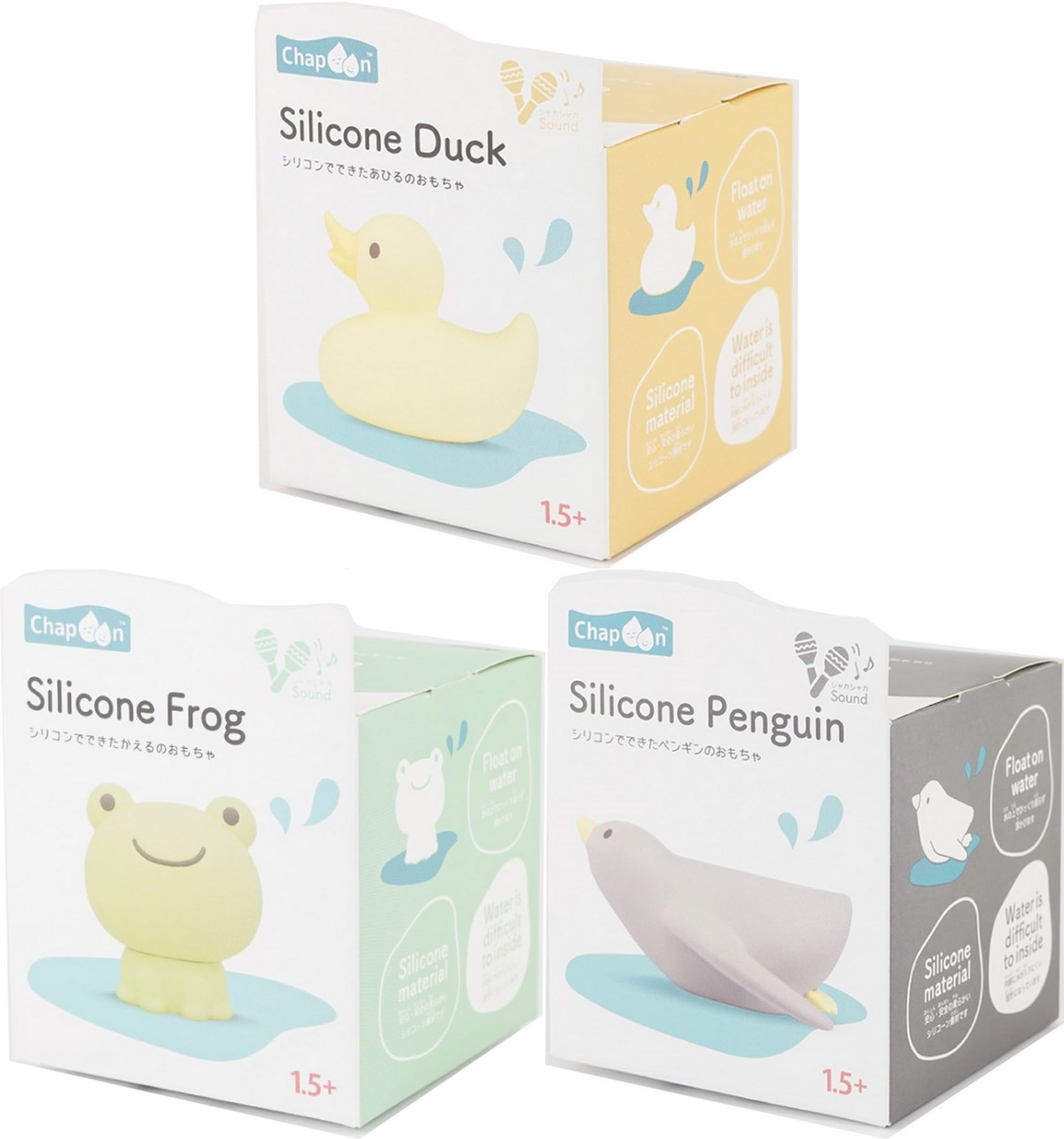 

Hassy Top-in Silicone Duck + Silicone Frog + Silicone Penguin x 3-Piece Set (1 of each x 3 total) Bath Toys, Silicone, Boilable and Sterilizable