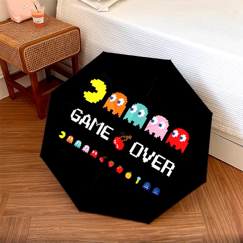 1 Pezzo Ombrello Pieghevole Automatico - Fantasia Pac-Man, Design Portatile e Pieghevole con 8 Stecche, Regali di Natale e Compleanno