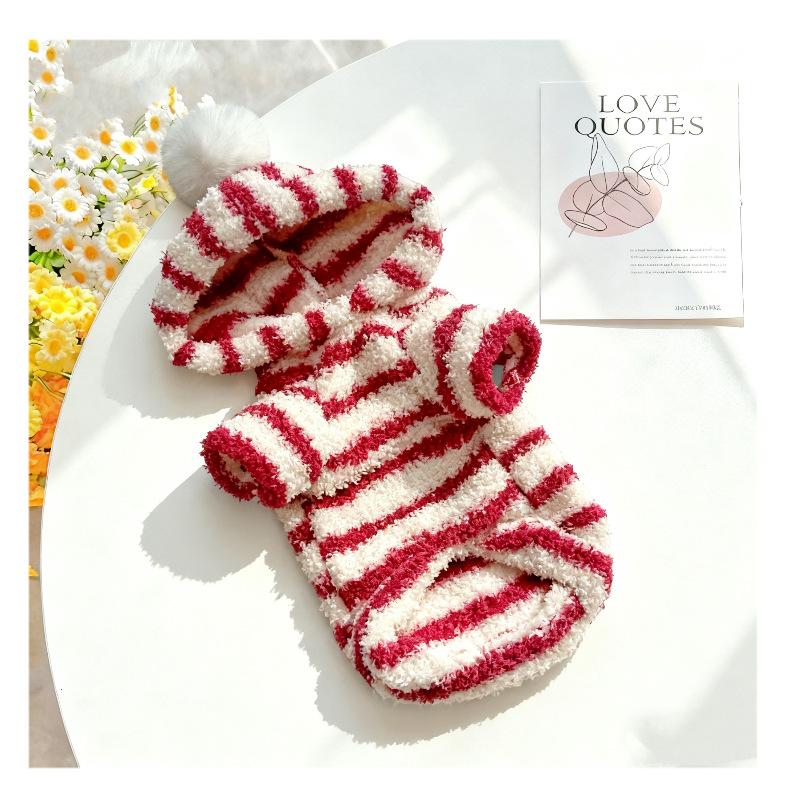

XS-XL Autumn Winter Pet Dog Warm Coats Red White Black Stripe Hoodie Dog Clothes for 0.5-7.5kg Small Medium Dogs XS 0.5-1.5kg