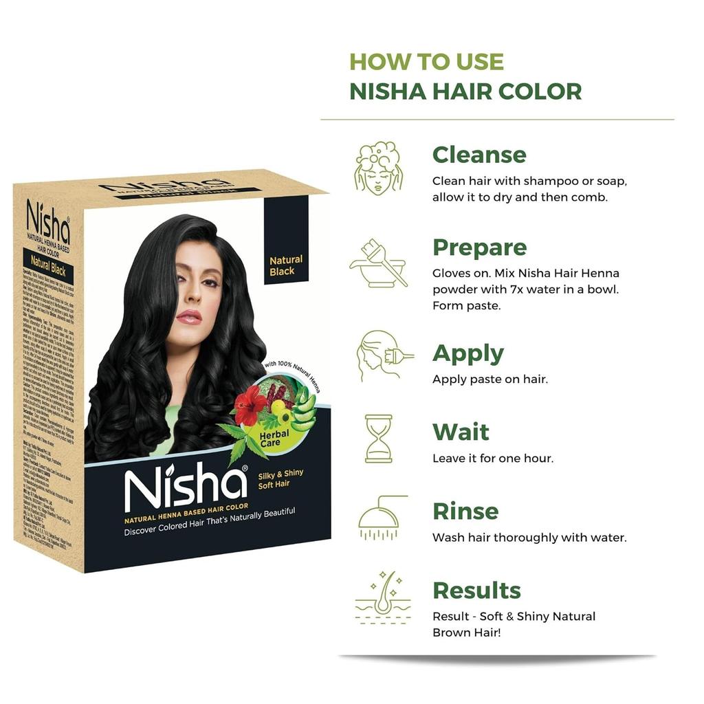 Nisha Natural Henna Powder Hair Colour Natural Black Semi-Permanent Hair Dye For Silky Shiny Hair 60g Pack Of 1