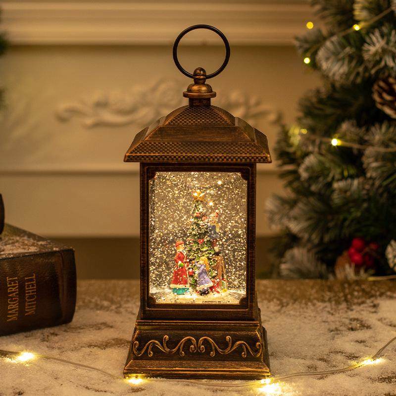 Christmas decorations, crystal carved lanterns, snowy lights, Christmas gifts, Christmas desktop decorations