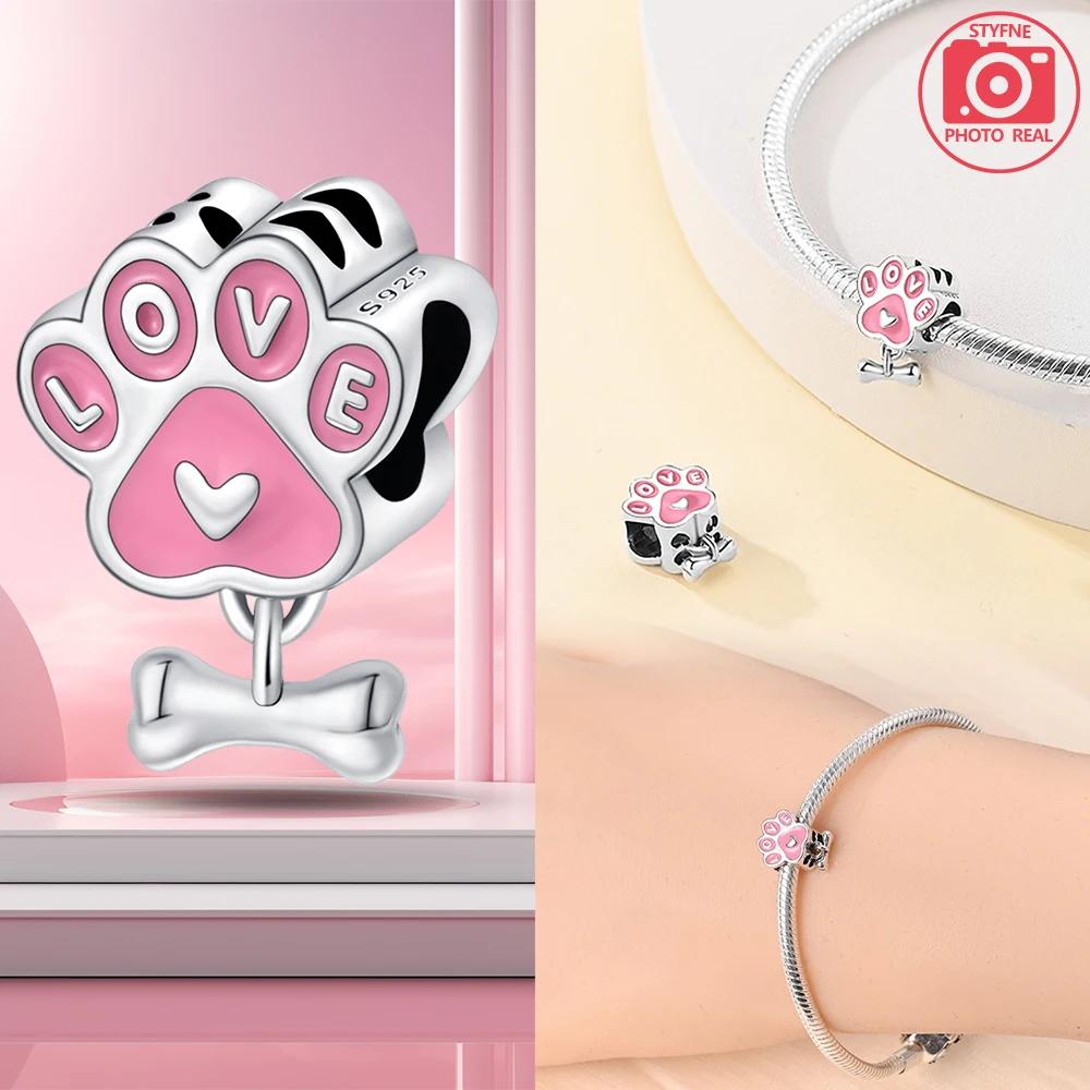 Pink Paw Print Heart Pendant Copper For Charms Copperoriginal Bracelet For Jewelry Making