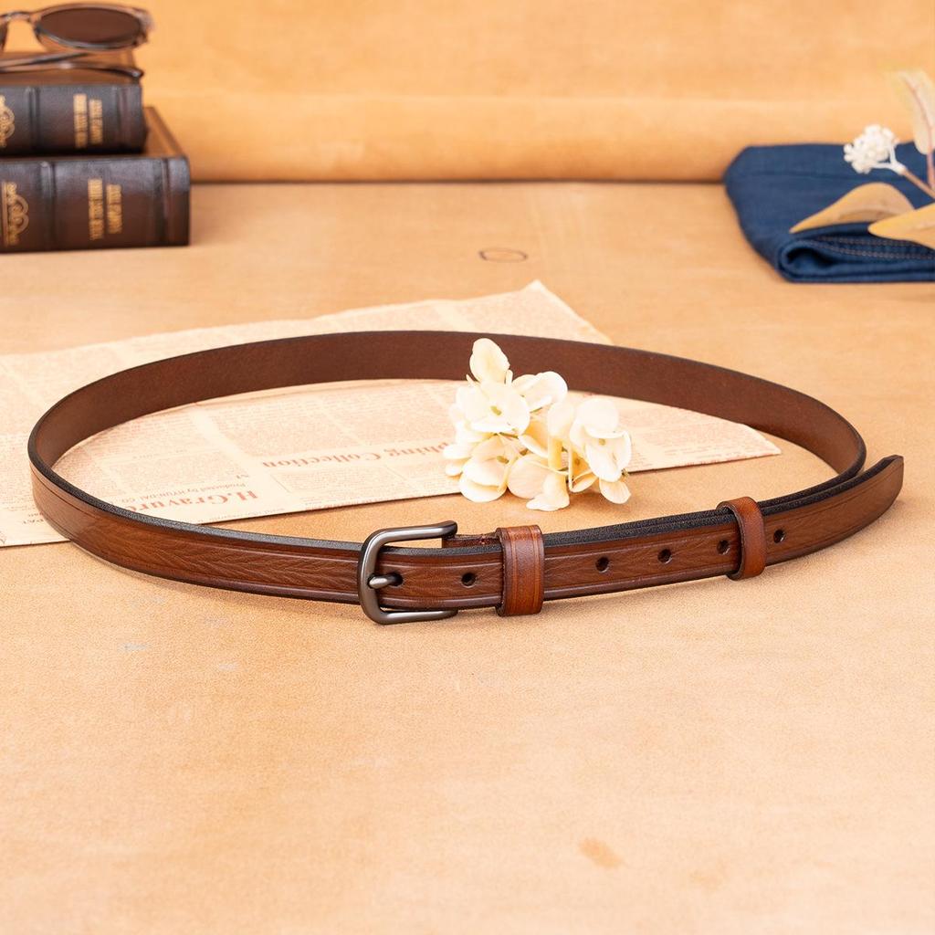 Women's Retro Genuine Leather Belt - Top Layer Cowhide with Pin Buckle, Versatile for Denim and Trousers.
