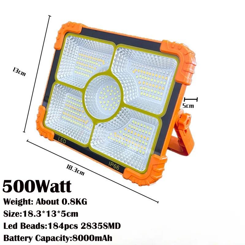 Newest 2000Watts LED Solar Floodlight Rechargeable Emergency Lighting Outdoor Camping Portable Lamp Waterproof Searchlight Hot