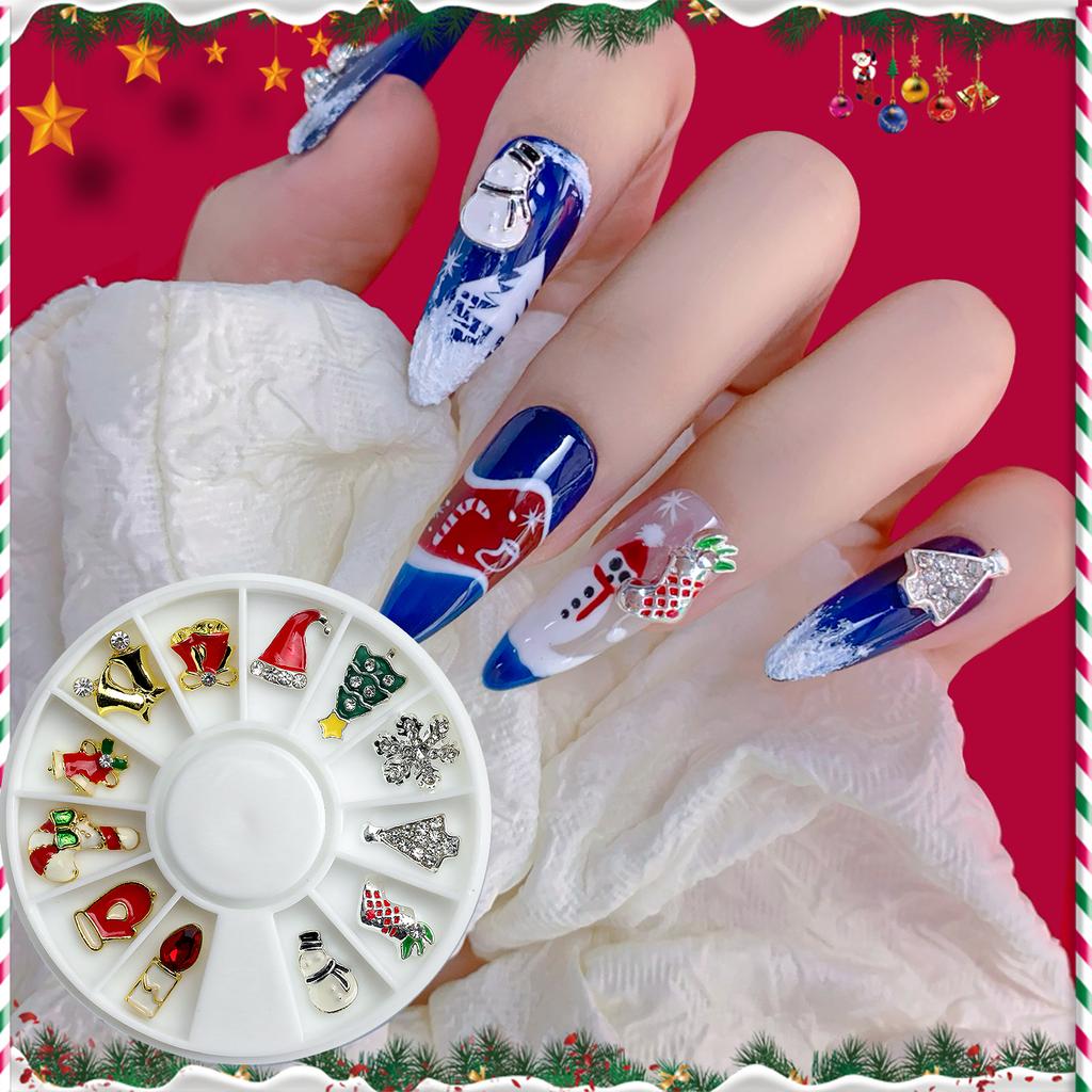 Boxed Christmas Ornaments Nail Art Charms For DIY Decoration Snowflake Christmas Boots 3D Alloy Nail Accessories Gift