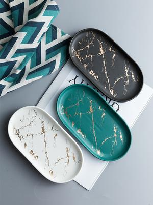 Nordic Ins Ceramic Marble Oval Tray Jewelry Storage Tray Bathroom Cup Bath Decoration Accessories Soap Holder Golden Wave WF