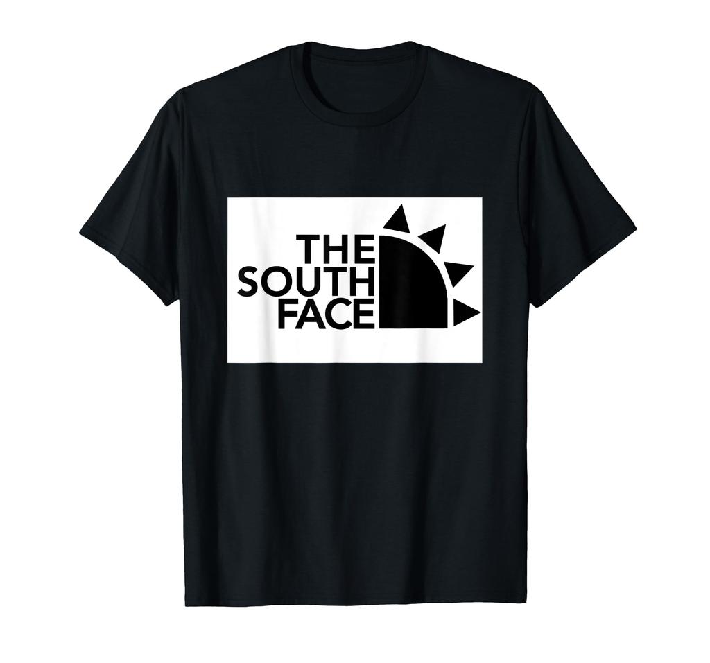 THE SOUTH FACE The South Face brand parody logo summer funny illustration "Southern Sun" (surfer) T-shirt