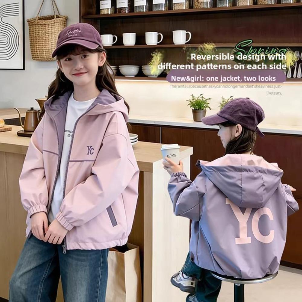 Giacca Reversibile per Bambina Primavera Autunno Moda Bambini Top Giacca a Vento con Cappuccio per Bambini Grandi Cappotto da Esterno
