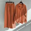 Women's Retro Two-Piece: Loose Shirt & High Waist Wide Leg Pants Suit