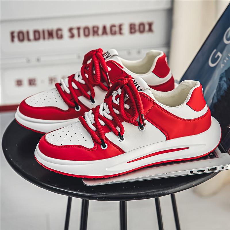 2025 New Spring White Shoes for Men Korean Dissolving Shoes Breathable Skate Shoes Platform Lacing Men Shoes