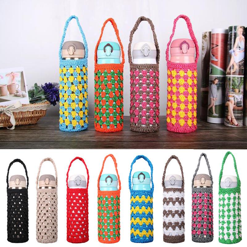 Funda portátil para termo con asa de 400-600 ml, funda para botella de agua de ganchillo, estuche para botellas de agua de punto, bolsa de almacenamiento.