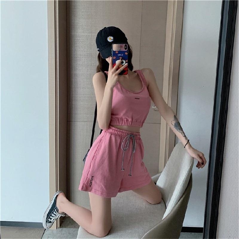 

Women s 2-Piece Outfit Sleeveless Crop Top Drawstring Shorts Set XXL рожевий