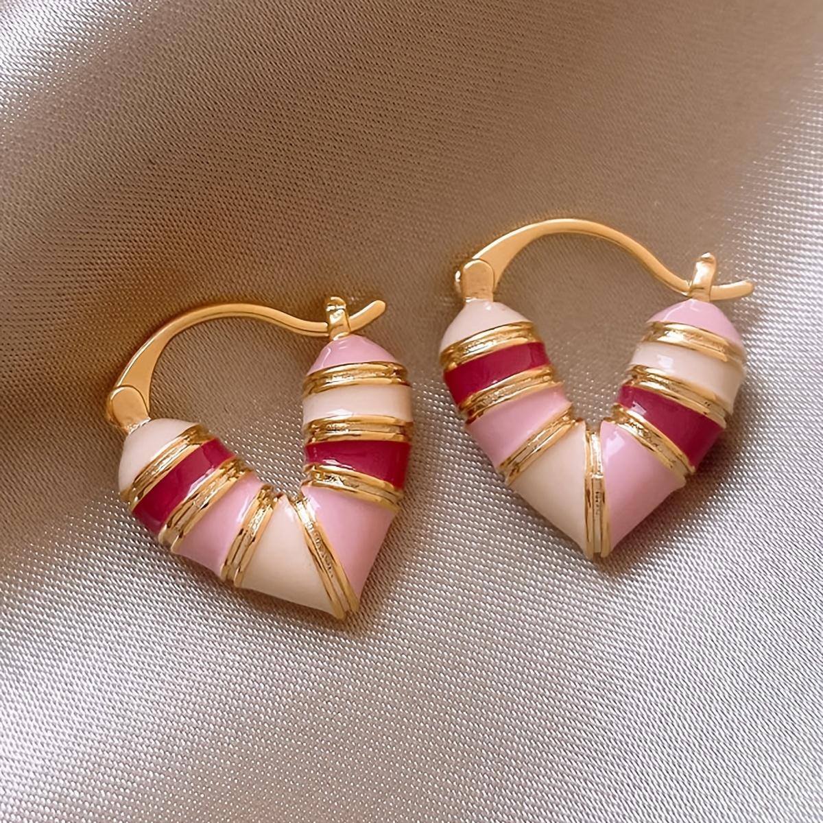 [Elegant Heart Earrings] Valentine s Day Elegant Enamel Heart Earrings for Women | Zinc Alloy, Iron Posts - Perfect for Birthdays, Parties, and Daily