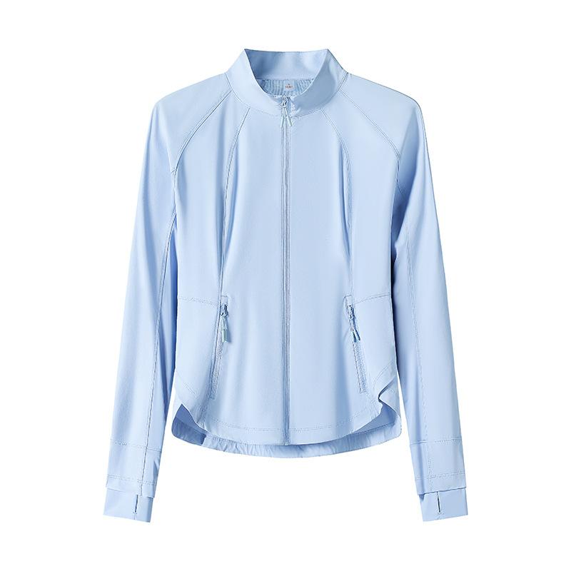 A banana slim-fitting sunscreen clothing for women is tight, thin and tall, stand-up collar jacket, breathable outdoor sports mountain climbing sunscr