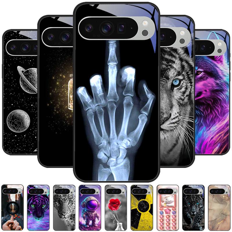 Gehärtetes Glas Handyhülle Für Google Pixel 9 Pro XL Hartes PC Funda Für Google Pixel 9a Pixel9 5G Niedliches Tier Glas Rückseite