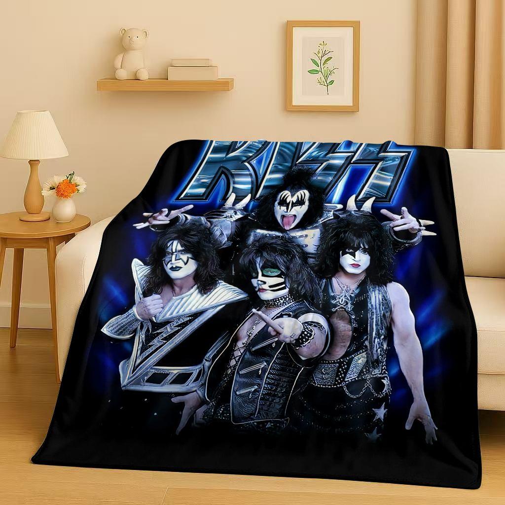 Coperta di Flanella Retro Kiss Rock Heavy Metal Band Gene Simmons, Coperta Morbida Ultra Peluche per Casa Camera da Letto Letto Divano Ufficio