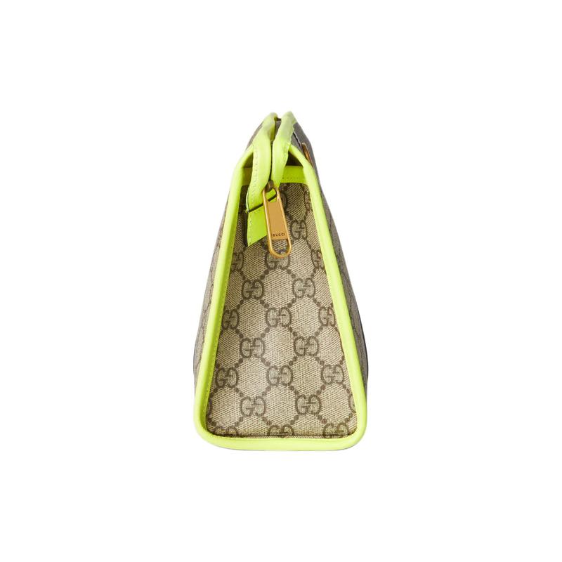 Gucci Ophidia Double G logo zipper closure Canvas with leather piping Canvas bag clutch cosmetic bag Men's beige with ebony and yellow