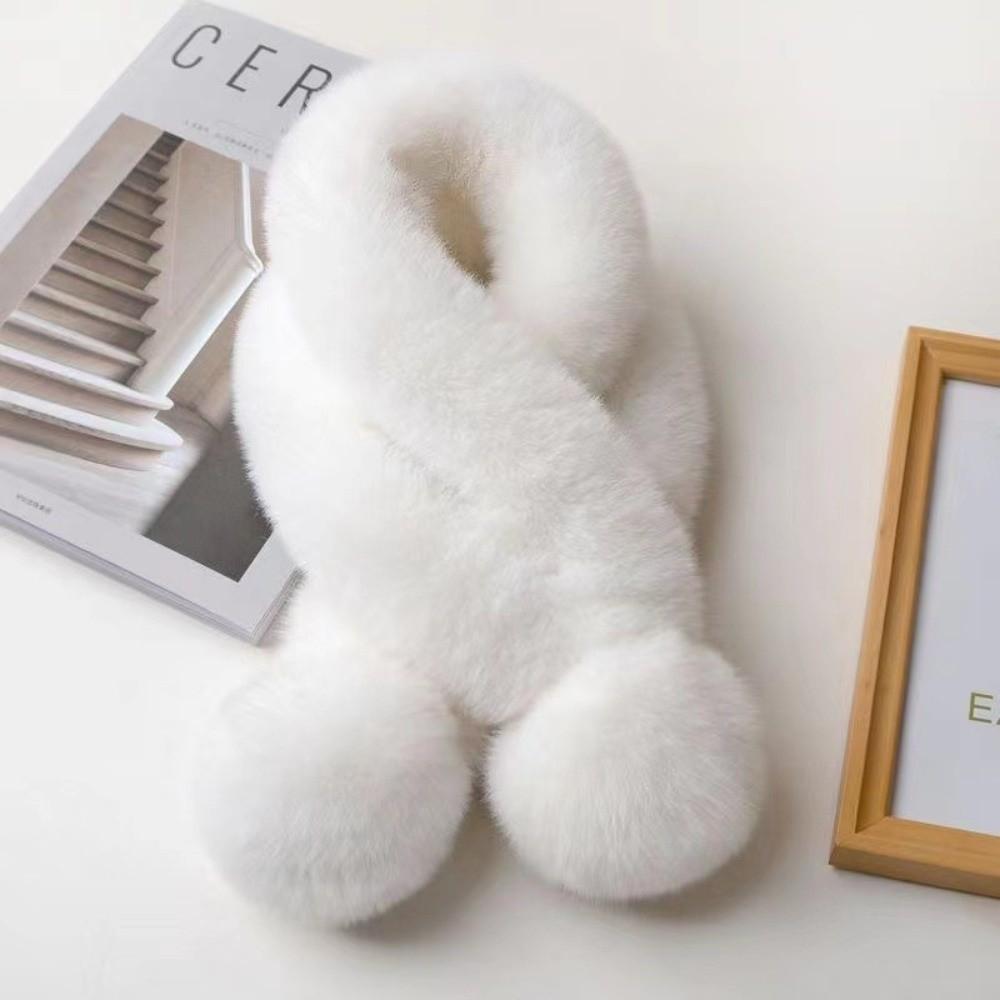 Fluffy Pompoms Warm Cross Scarf Plush Neck Warmer Fashion Neckerchief Wrap For Women Girls