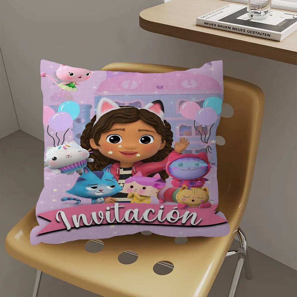 K-Kids G-Gabbys D-Dollhouse Pillow Covers Cartoon Sofa Decorative Home Double-sided Printing Short Plush Cute Cushion Cover