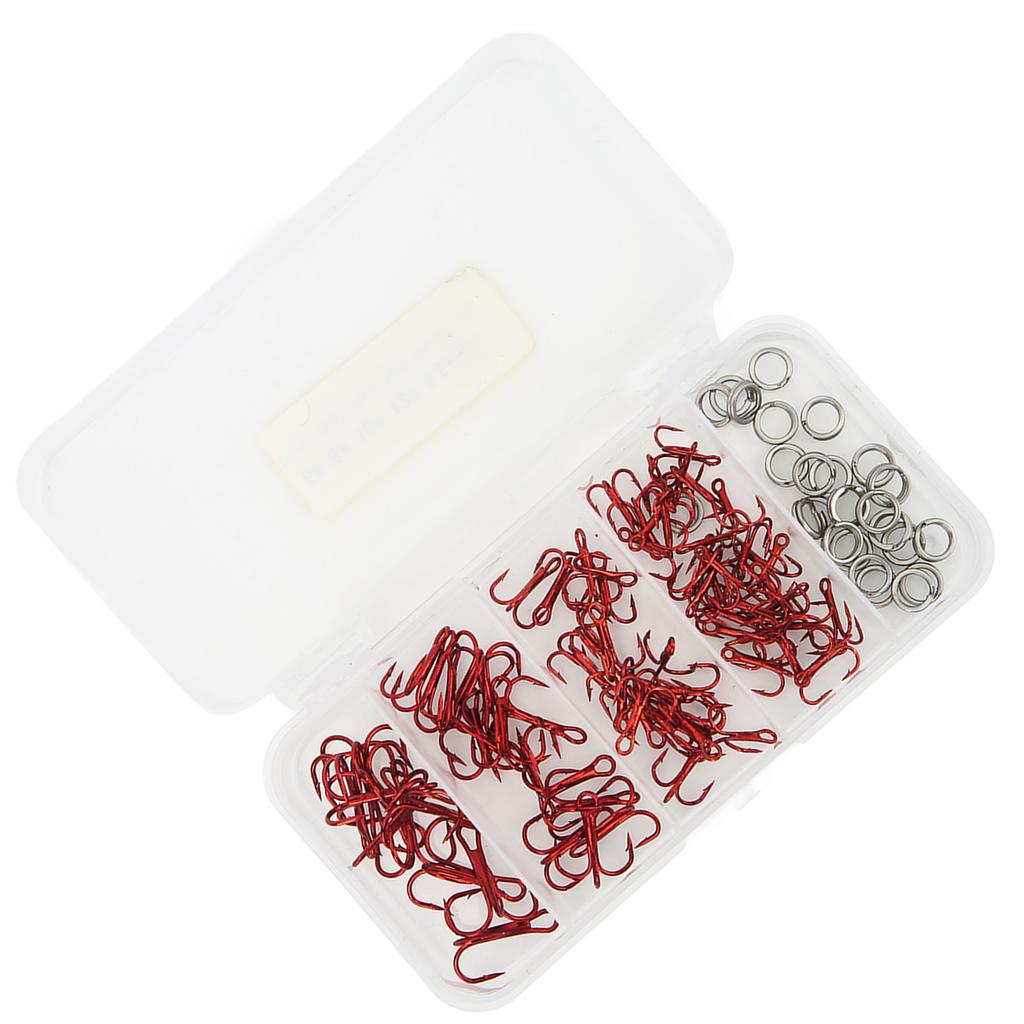 100pcs Treble Fishing Hooks and Double Ring High Carbon Steel Triple Barbed Hook Fishing Accessories with Storage Box