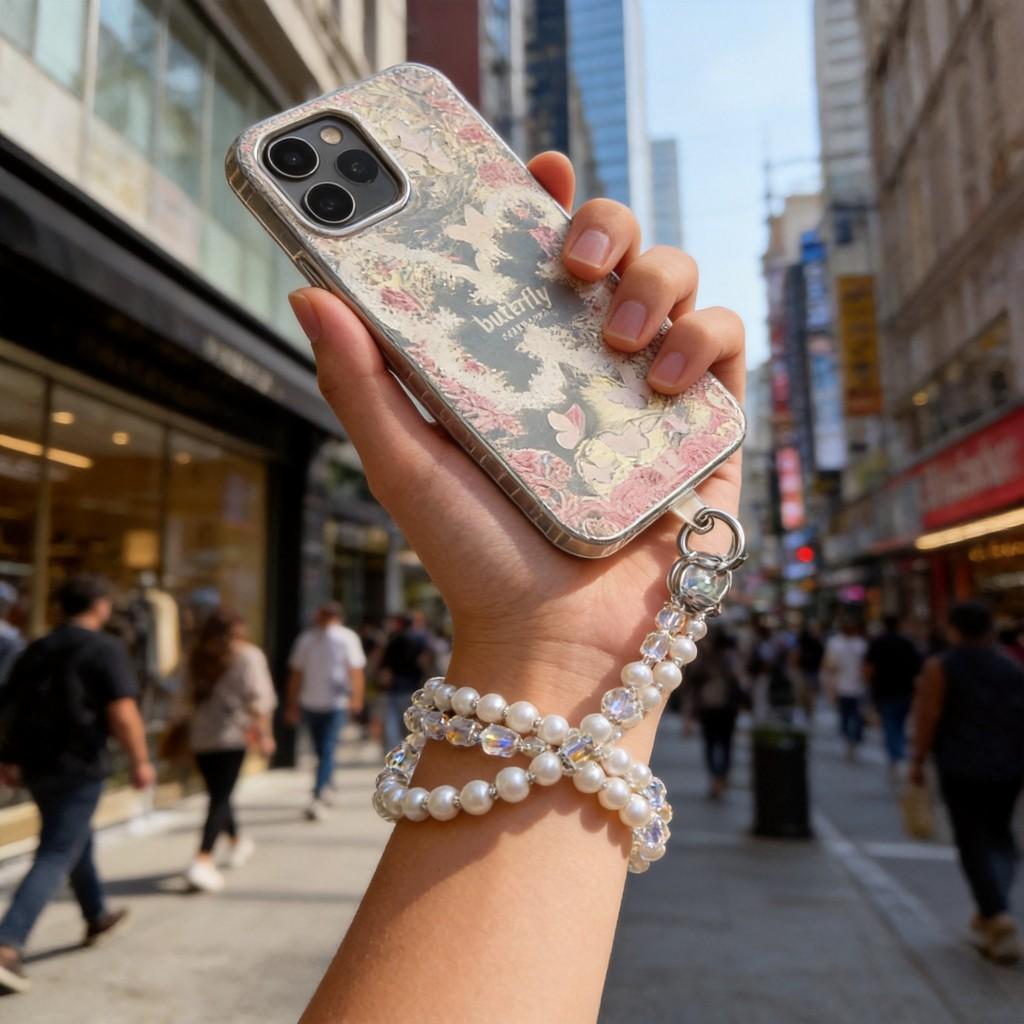 Pvc Long Crossbody Phone Lanyard With Crystal Beads And Bow For Women And Men