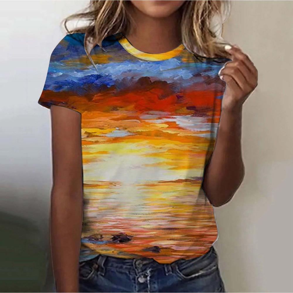 New Women's Street Trendy T-shirt Dreamy Star 3D Printed Short Sleeve Versatile Daily Casual Loose Round Neck Top Women's Wear