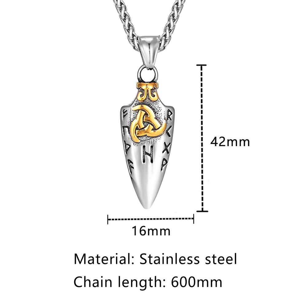 Norse Runes Odin's Spear Gungnir Necklace Men Gold Color Stainless Steel Arrowhead Pendant Valknut Talisman Male Vikings Jewelry