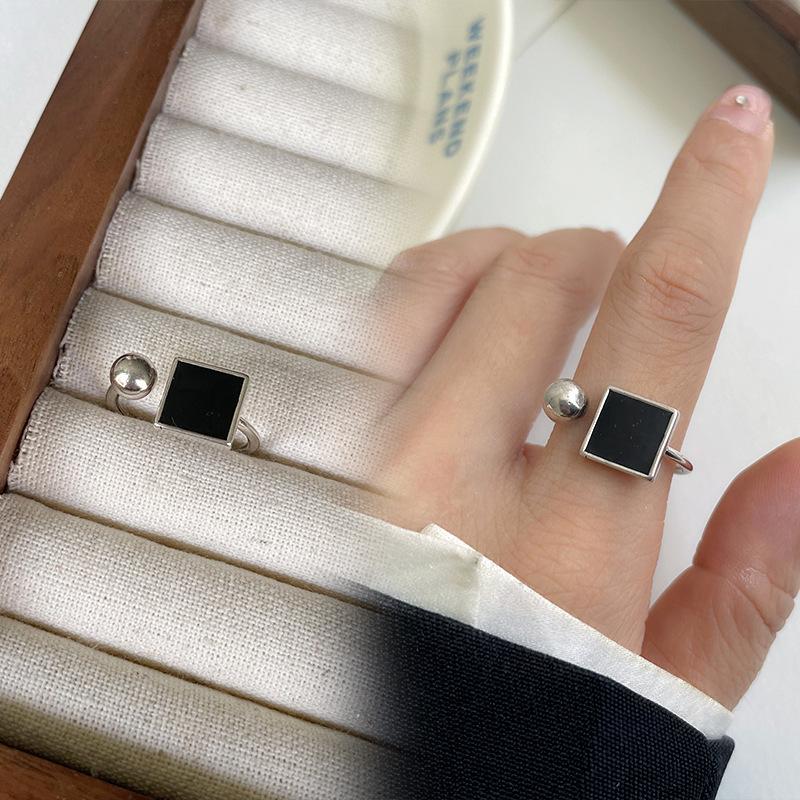 Black Drip Glaze Retro Thai Silver Jewelry Women's Non-fading High-end Open Ring