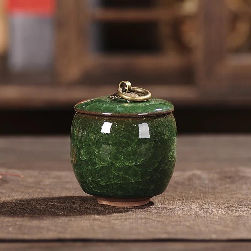Cracked Ceramic Tea Caddies Coffee Canister Household Portable Travel Mini Porcelain Sealed Moisture-proof Storage Jar Home Deco