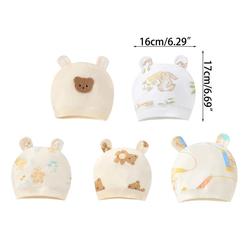 Lovely Newborn Hospital Hat Preemie Boys Girls Beanie Solid with Animal Pattern Infant Baby Hats for Spring Autumn Gift