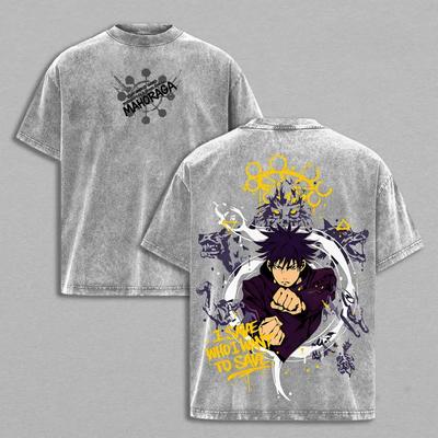Camiseta Jujutsu Kaisen Fushiguro Megumi Estampado de Anime Lavada Oversize Camiseta Hombres Mujeres Ropa Camisetas de Algodón de Alta Calidad Tops