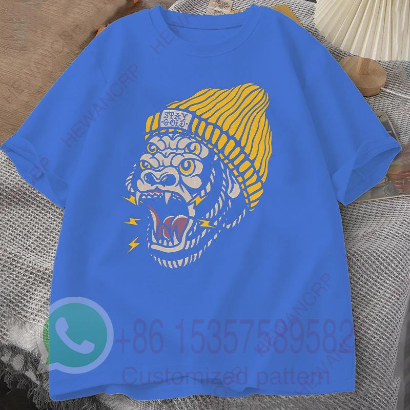 T-shirt con Tatuaggio Gorilla a Quattro Occhi Old School Streetwear Tuta Estiva da Uomo Harajuku Felpe con Cappuccio Top a Maniche Corte