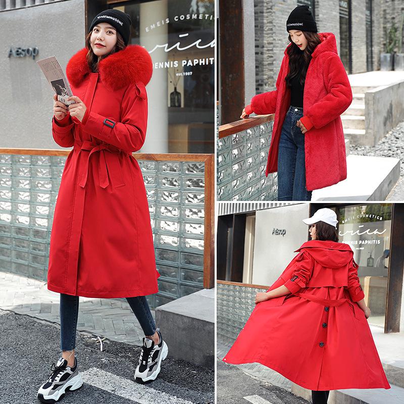 Women's Korean Style 3-in-1 Reversible Long Cotton Parka with Removable Liner and Slimming Waist