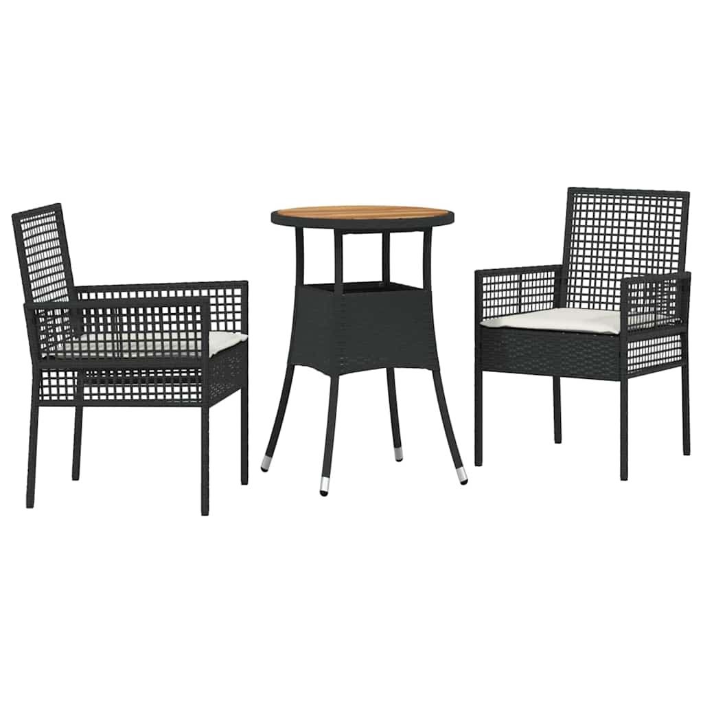 Garden Dining Set 3 pcs Black Poly Rattan