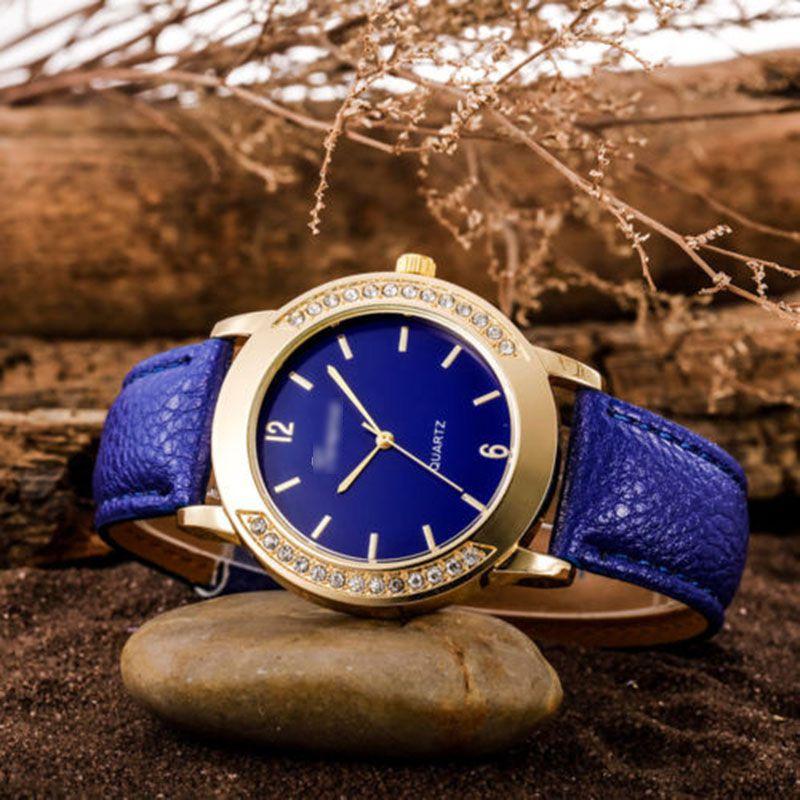 Elegant Fashion Women Crystal Artificial Leather Quartz Analog Luxury Wrist Watches