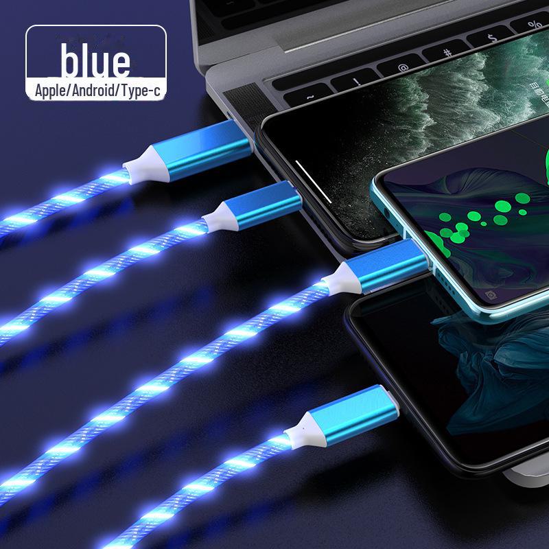 

Автомобильный зарядный кабель 3-в-1 Colorful Streamer Luminous Marquee для устройств Android и Type C Flower One to Three синий