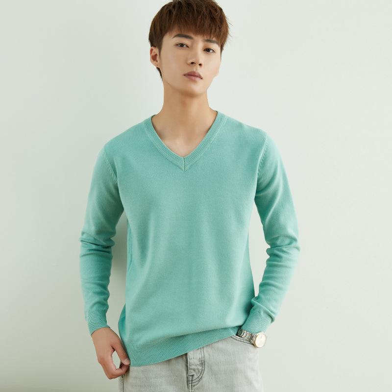 Autumn and Winter V-neck Round Neck Men's Knit Sweater Simple Wind Wild Color Pure Color Pullover Sweater Bottoming Business Sweater