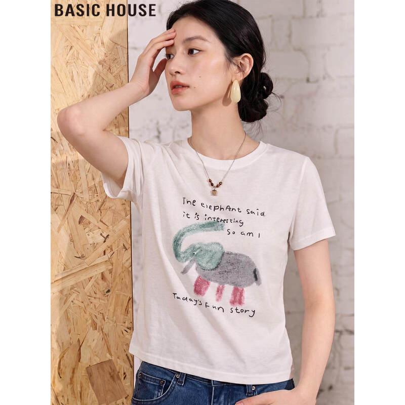 Basic House Women s Printed Round Neck Short Sleeve T-Shirt M