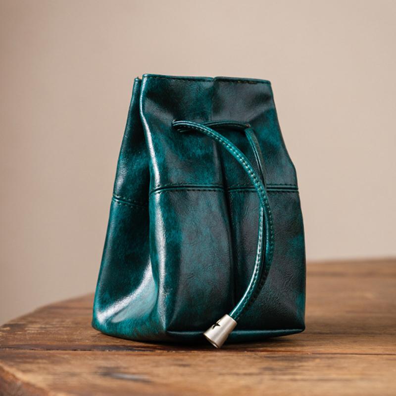 

PU Leather Mini Bucket Bag Korean Fashion Woven Design Multi Functional Storage Crossbody Purse for Women Girls Travel Shopping
