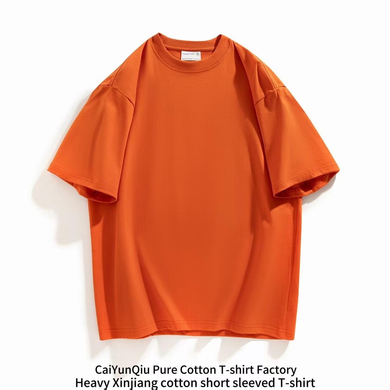 Sommer Rundhals-Top Modisch Lässig Reine Baumwolle Einfarbig Kurzärmelig Herren T-Shirts L orange